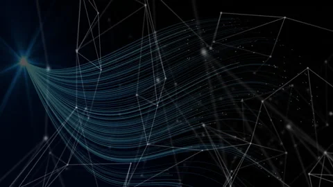 Creating abstract digital network, flowing blue lines with interconnected nodes Stock Footage 303528508