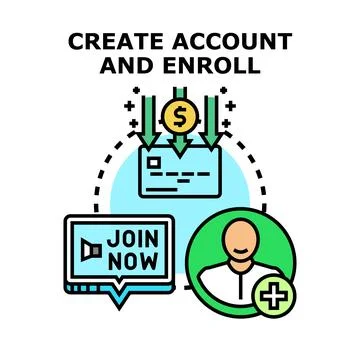 Creating account, enrolling, and making payment concept Stock Illustration