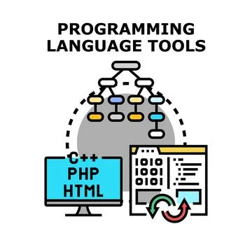 Creating and developing software with programming language tools イラスト素材