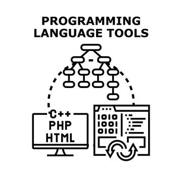 Creating and developing software with programming language tools Stockillustratie