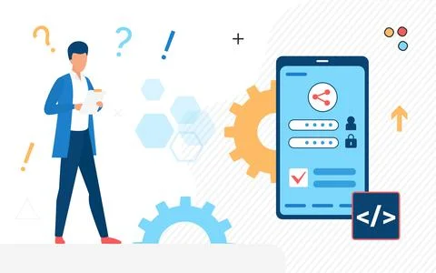 Creating and development process mobile application Illustration