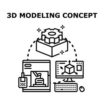 Creating and manufacturing 3d models using digital design software Illustrazione stock