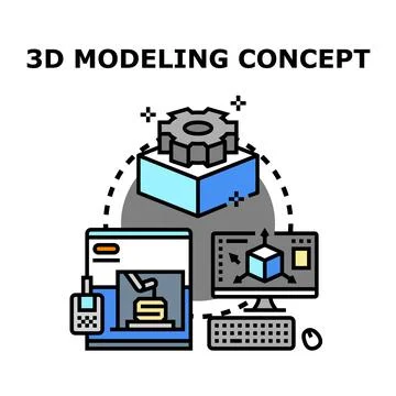 Creating and manufacturing 3d models using digital design software Stock Illustration