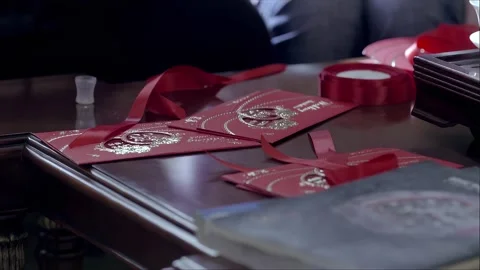 Creating and processing wedding invitations Video stock 265536335