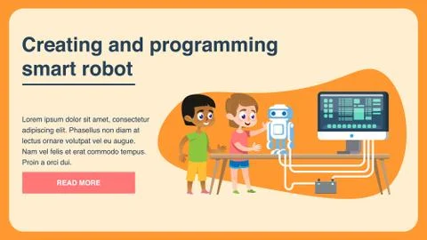 Creating and Programming Smart Robot. Flat Page. Stock Illustration