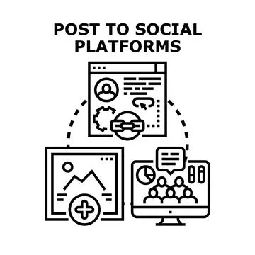 Creating and publishing content on social media platforms Stock Illustration