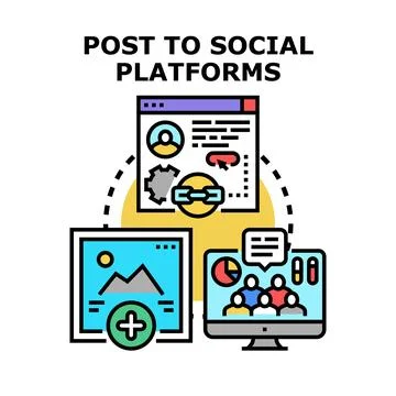 Creating and publishing content on social media platforms Stock Illustration
