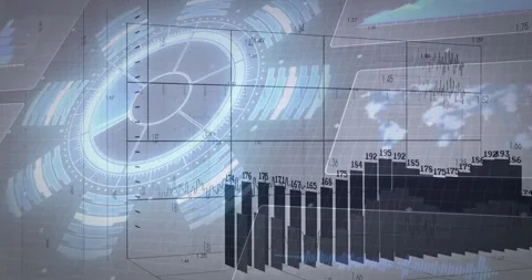 Creating animation with bar graphs and digital interface elements in school Stock Footage 304765934