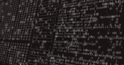 Creating animation, binary code overlaying text for digital data processing Stock Footage 304645006