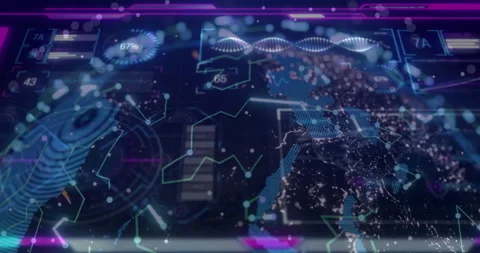 Creating animation of digital data visualization with graphs, charts, and world Stock Footage 305069540