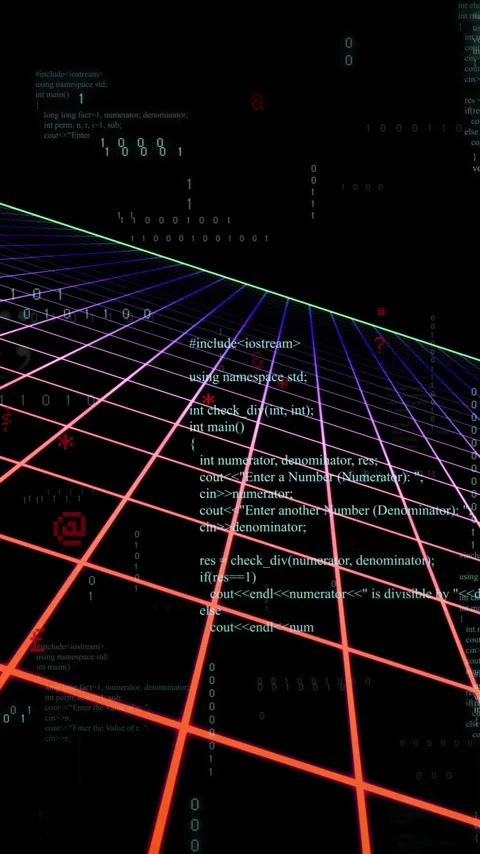 Creating animation, red lines grid overlaying digital code for futuristic Stock Footage 319617433