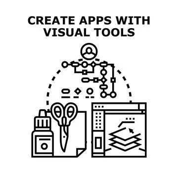 Creating applications with visual low code tools Stock Illustration