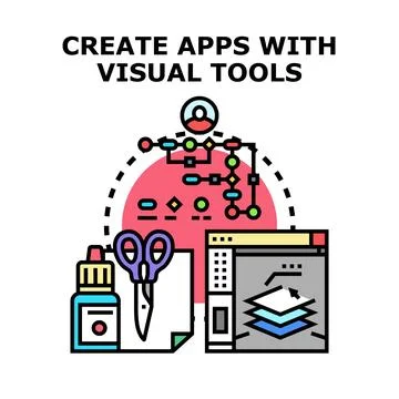 Creating applications with visual low code tools イラスト素材