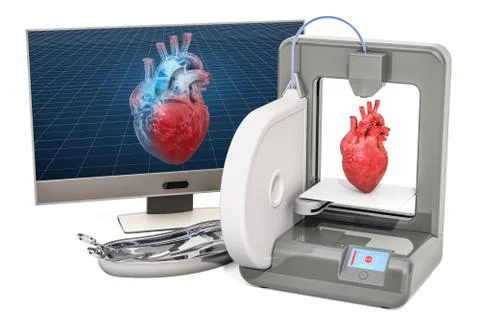 Creating artificial heart on three dimensional printer, 3d printing in medici Stock Illustration