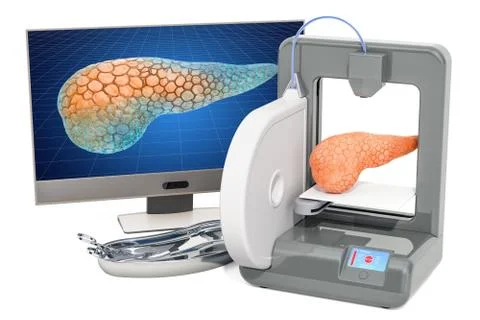 Creating artificial pancreas on three dimensional printer, 3d printing in med Stock Illustration