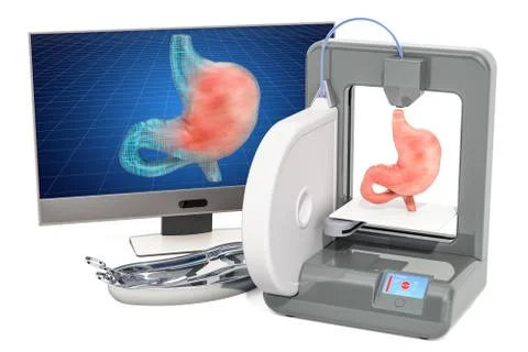 Creating artificial stomach on three dimensional printer, 3d printing in medi Stock Illustration