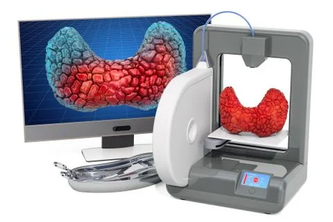 Creating artificial thyroid gland on three dimensional printer, 3d printing i Stock Illustration