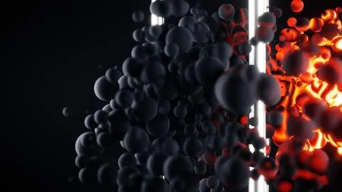 Creating artistic 3D bubbles against fiery, glowing background with vibrant Иллюстрация