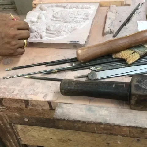 Creating bas-relief and stone carvin masterpiece from Asia Stock Footage 134031341