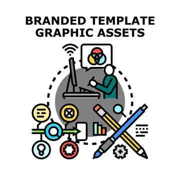 Creating branded template graphic assets and design process 스톡 일러스트