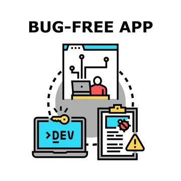 Creating a bug free application through development and quality assurance Stock Illustration