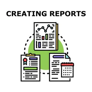 Creating business reports, documents, and statistical analysis Stock Illustration