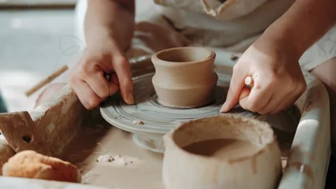 Creating a Ceramic Pot. Pottery working, handmade and creative skills. Stock Footage 136178913
