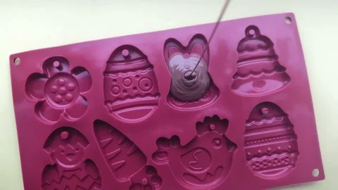 Creating chocolate bunny in silicone mold. Happy easter for kids. DIY. Step 1 Stock Footage 150664275