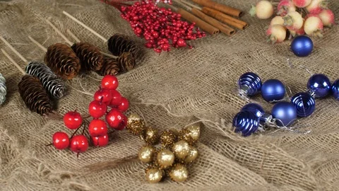 Creating a Christmas composition. Elements of the Christmas composition lie on 動画素材 116268981