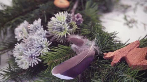 Creating a Christmas wreath with decorations. Close-up Stock Footage 70972922
