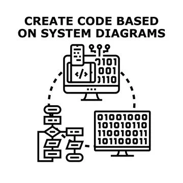 Creating code based on system diagrams concept Stock-Illustration