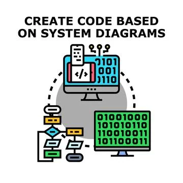 Creating code based on system diagrams concept Stock Illustration