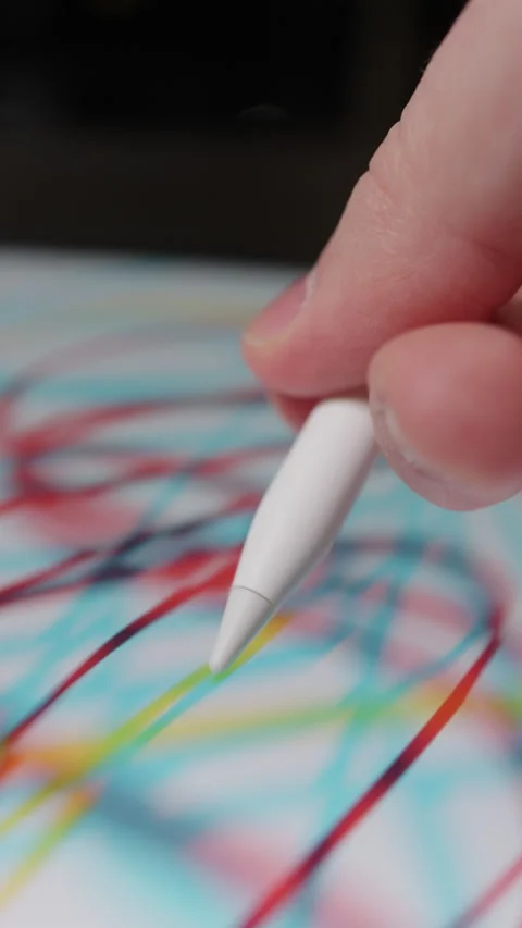 Creating Colorful Scribbles On Digital Canvas Using Stylus Stock Footage 308580053