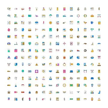 Creating a comprehensive collection of diverse icon set Stock Illustration