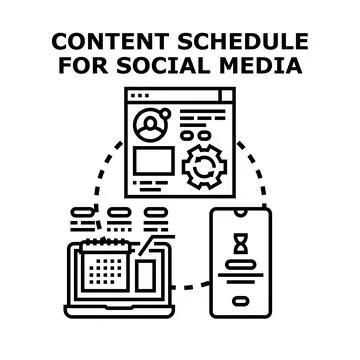 Creating content schedule for social media platform strategy Stock Illustration