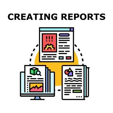 Creating digital and paper reports data analysis process Stock Illustration