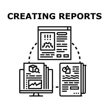 Creating digital and paper reports data analysis process Stock Illustration