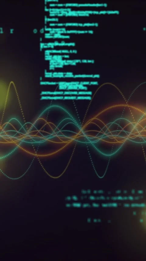 Creating digital data visualization concept with colorful waveforms and coding Stock Footage 319811607