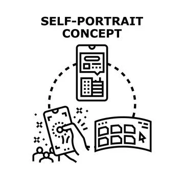 Creating digital self portrait content using smartphone application Illustrazione stock