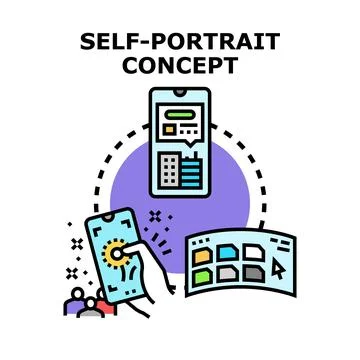 Creating digital self portrait content using smartphone application Stock Illustration