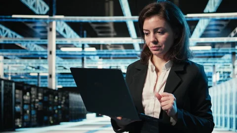 Creating digital twin scan, laptop and admin in data center Stock Footage 329330221