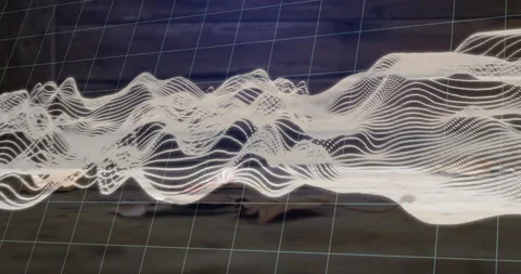 Creating dynamic flow, animation of abstract wave pattern with grid lines Stock Footage 306242650