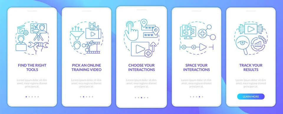 Creating educational video blue gradient onboarding mobile app screen Ilustración de archivo