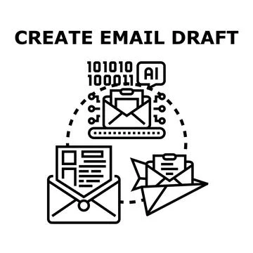 Creating email draft with artificial intelligence assistance concept Illustrazione stock