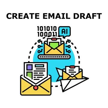 Creating email draft with artificial intelligence assistance concept Stock Illustration