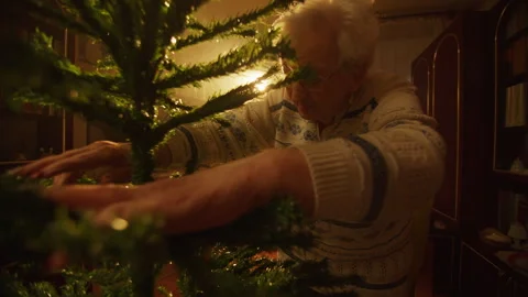 Creating a festive atmosphere while decorating the Christmas tree at home Stock Footage 319927490
