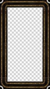 Creating flat design wooden frame enclosing teal panel with rivets floating on Stockillustratie