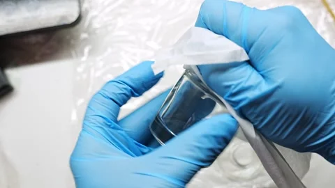 Creating fragrant aroma diffusers with alcohol and essential oils in a close-up Stock Footage 304498976