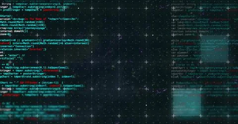 Creating futuristic interface concept with digital code and data visualizations 스톡 사진