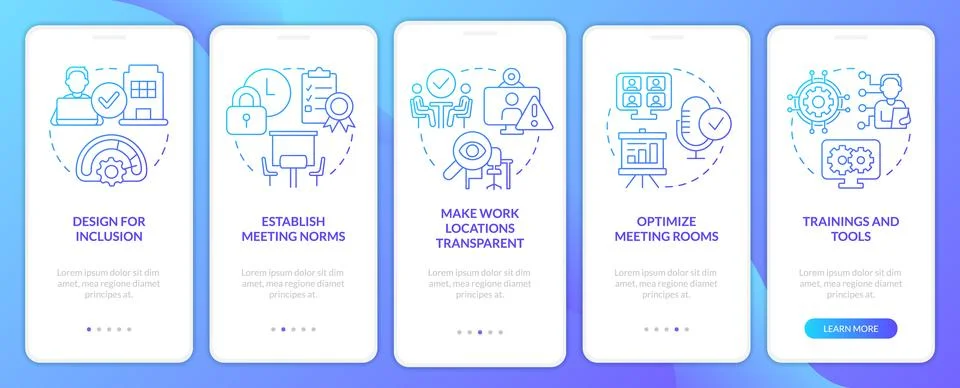 Creating hybrid schedule blue gradient onboarding mobile app screen Illustrazione stock